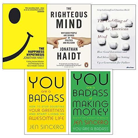 Happiness hypothesis, the righteous mind, coddling of the american mind, you are a badass at making money 5 books collection set