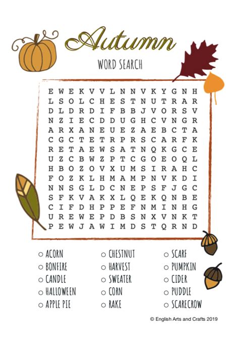 Fall word search for all ages: word search including themed words