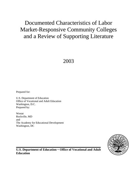 Ed479 041 - Documented Characteristics of Labor Market-Responsive Community Colleges and a Review of Supporting Literature