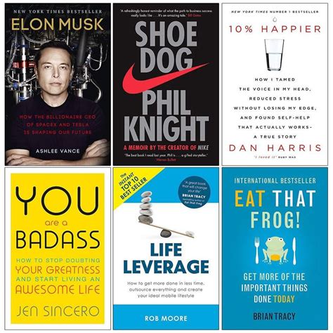 Elon Musk, Shoe Dog, 10% Happier, You Are a Badass, Life Leverage, Eat That Frog 6 Books Collection Set
