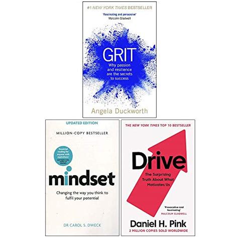 Grit, Mindset Carol Dweck, Drive Daniel H Pink 3 Books Collection Set
