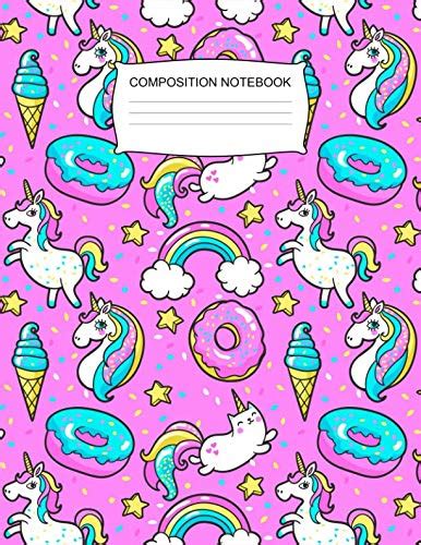 Rainbow Unicorn Aesthetic Composition notebook, all ages: Unicorn Kawaii theme Wide ruled 120 page composition notebook